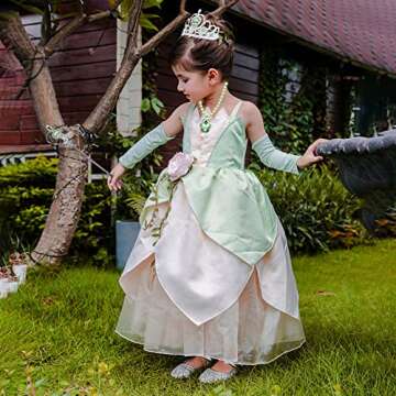 Princess Tiana Dress with Accessories for Girls' Parties