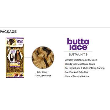 Sensationnel Butta lace wigs - unit 3 extra wide 5 inch deep parting synthetic preplucked hairline glueless lacefront (T4/HONEYBLONDE)