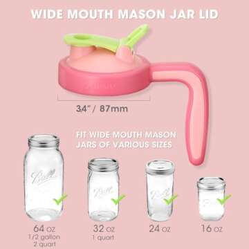 Aieve Mason Jar Pour Spout Lid for Wide Mouth Mason Jar, 2 Pack Mason Jar Pitcher Flip Cap Lids with Ergonomic Handle (Leakproof and BPA Free)