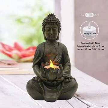 Goodeco Buddha Statue with LED Tea Light Holder - Zen Decor