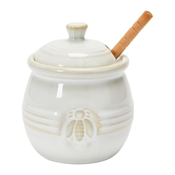 Creative Co-Op Embossed Stoneware Honey Pot with Dipper