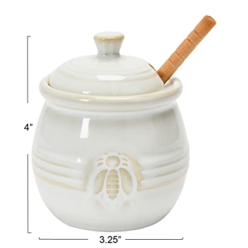 Creative Co-Op Embossed Stoneware Honey Pot with Dipper