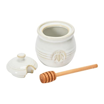 Creative Co-Op Embossed Stoneware Honey Pot with Dipper