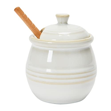 Creative Co-Op Embossed Stoneware Honey Pot with Dipper
