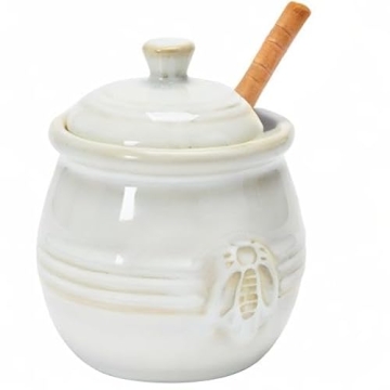 Creative Co-Op Embossed Stoneware Honey Pot with Dipper