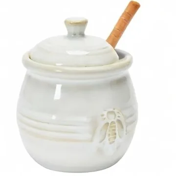 Creative Co-Op Embossed Stoneware Honey Pot with Dipper