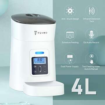 TSYMO Automatic Cat Feeder - 1-6 Meals Auto Dog Food Dispenser with Anti-Clog Design, Timer Programm...