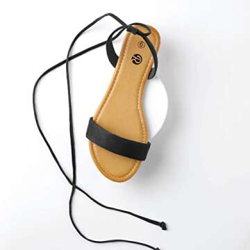 Rekayla Open Toe Tie Up Ankle Wrap Flat Sandals for Women Black 07