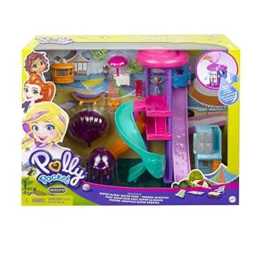 Polly Pocket Outdoor Toy with 2 Micro Dolls & Accessories, Pollyville Super Slidin Water Park Playset