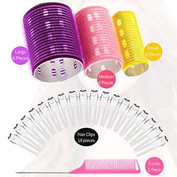 37 Pcs Aluminum Thermal Hair Rollers Set 3 Sizes Self Grip Hair Rollers 18 Pcs Duckbill Clips, Comb Hairdressing Styling Tool, Random Color for Women, Men(0.98'', 1.42'', 1.8'',Random Color)