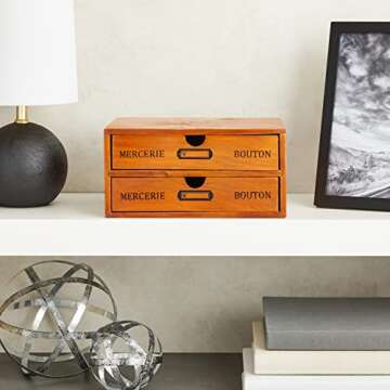 Juvale 2-Drawer Small Vintage Style Wooden Storage Organizer for Accessories - Rustic Decorative Box...