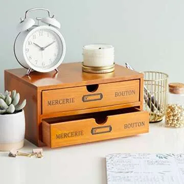 Juvale 2-Drawer Small Vintage Style Wooden Storage Organizer for Accessories - Rustic Decorative Box for Office, Desktop Countertop and Incense Storage