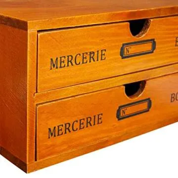 Juvale 2-Drawer Small Vintage Style Wooden Storage Organizer for Accessories - Rustic Decorative Box for Office, Desktop Countertop and Incense Storage