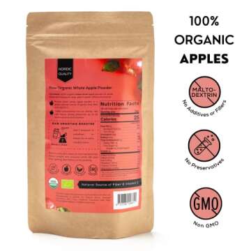 Freeze-Dried Organic Apple Powder - Superfood Fiber Smoothie Fruit Powder | Powdered Whole Apples incl Peel & Juice | 100% Raw Fruits & No Additives | Vegan USDA Certified Nordic Fruit Powders