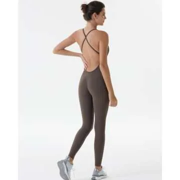 AUROLA Strappy Jumpsuits for Women Workout Yoga Gym Seamless One Piece Tummy Control Padded Bra Bodysuits