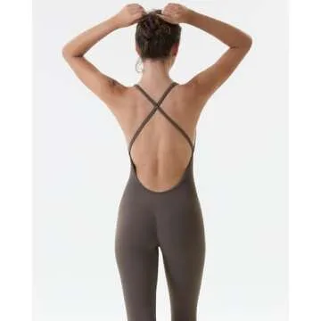 AUROLA Strappy Jumpsuits for Women Workout Yoga Gym Seamless One Piece Tummy Control Padded Bra Bodysuits