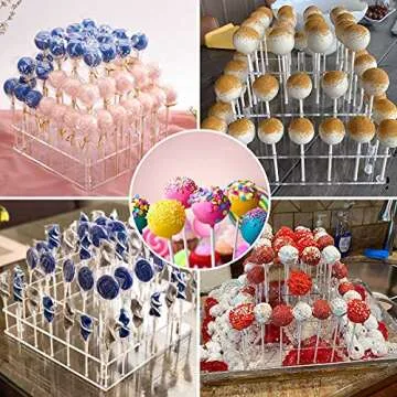 Goabroa Cake Pop Stand, 56 Holes 3 Tier Clear Acrylic Cake Pop Holder for Lollipop/Cake Pop Sticks, ...