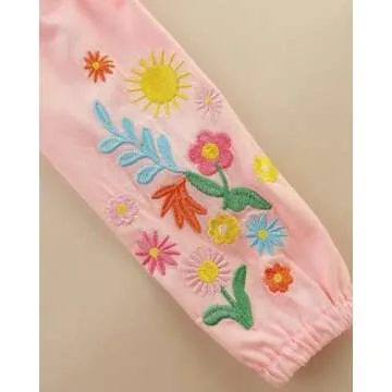 Bumeex Kids Toddler Girls Long Sleeve Dresses Cotton Fall Winter Spring Casual Cute Clothing Outfits Clothes Pink Flower 4t