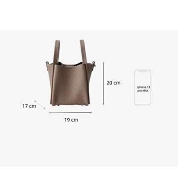 Women's Medium Size Vegetable Basket Bag Bucket Bag Niche Leisure Cowhide Handbag Shoulder Bag Female (Grey)