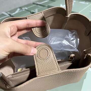 Women's Medium Size Vegetable Basket Bag Bucket Bag Niche Leisure Cowhide Handbag Shoulder Bag Female (Grey)