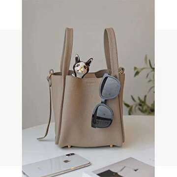 Women's Medium Size Vegetable Basket Bag Bucket Bag Niche Leisure Cowhide Handbag Shoulder Bag Female (Grey)