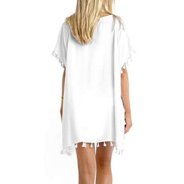 Women's Summer Sexy Vibrant Color Chiffon Bathing Suit Cover Up White Size A(Fit US S-M)