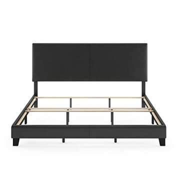 FURINNO Pessac PU Leather Upholstered Platform, King, Black