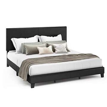 FURINNO Pessac PU Leather Upholstered Platform, King, Black