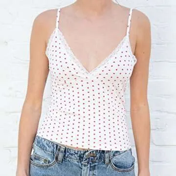 Seyurigaoka Women Y2k 2 Piece Lace Shorts Set Sleeveless V Neck Cami Top with Shorts Pajamas Sets Sleepwear (A heart print white, M)