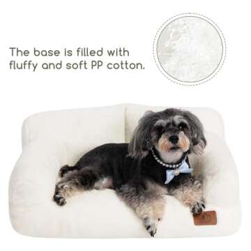 Hollypet Fluffy Plush Pet Cat Couch Soft Calming Pet Sofa Beds for Medium Small Cats and Dogs, White