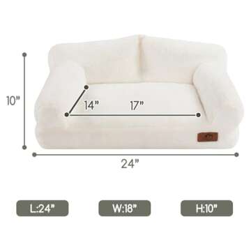 Hollypet Fluffy Plush Pet Cat Couch Soft Calming Pet Sofa Beds for Medium Small Cats and Dogs, White