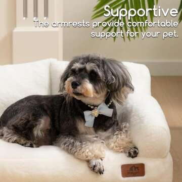 Hollypet Fluffy Plush Pet Cat Couch Soft Calming Pet Sofa Beds for Medium Small Cats and Dogs, White