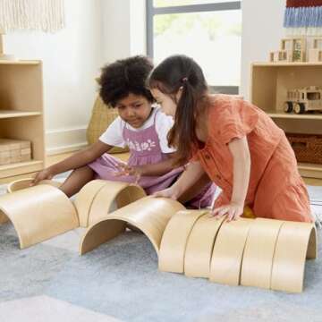 Guidecraft Arches and Tunnels: Set of 10 Includes 2 Tunnels and 8 Arches, Educational Stacking Blocks Play Set for Kids