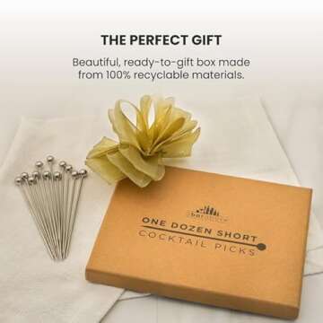 A Bar Above Short Gold Cocktail Picks, Metal Stir Sticks Drink Garnish, Bloody Mary Skewers, Shrimp Cocktail, and More, Cocktail Toothpicks for Appetizers, 12 Cocktails Sticks for Drinks