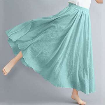 ASHER FASHION Women's Bohemian Style Elastic Waist Band Cotton Linen Long Maxi Skirt Dress (85CM, Wa...