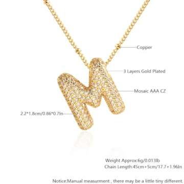Z ZACHÉ Women Adorable Bubble Letter M Pendant Necklace Gold Plated Cubic Zirconia Initial Alphabet Chain Necklace Balloon Design Necklace