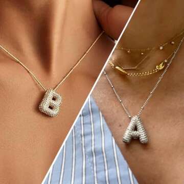 Z ZACHÉ Women Adorable Bubble Letter M Pendant Necklace Gold Plated Cubic Zirconia Initial Alphabet Chain Necklace Balloon Design Necklace