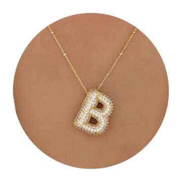 Z ZACHÉ Women Adorable Bubble Letter M Pendant Necklace Gold Plated Cubic Zirconia Initial Alphabet Chain Necklace Balloon Design Necklace