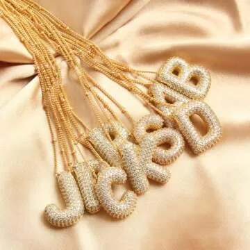 Z ZACHÉ Women Adorable Bubble Letter M Pendant Necklace Gold Plated Cubic Zirconia Initial Alphabet Chain Necklace Balloon Design Necklace