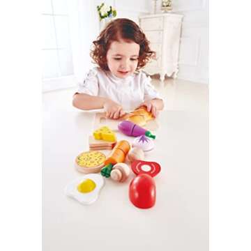 Hape Chef’s Choice Wooden Play Food Basics Set | Wooden Pretend Play Food Set for Kids, Basic Play Velcro Cooking Ingredients and Accessories Set
