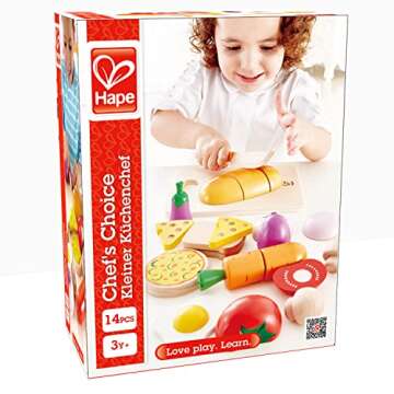 Hape Chef’s Choice Wooden Play Food Basics Set | Wooden Pretend Play Food Set for Kids, Basic Play Velcro Cooking Ingredients and Accessories Set