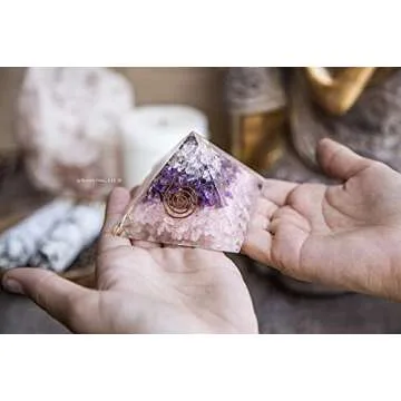 Charged Gemstone Large Orgone Pyramid – Certified Orgonite® Healing Crystals and Copper Rose Quartz, Amethyst, Clear Quartz Bio–Energy Enhancing Tool by Beverly Oaks