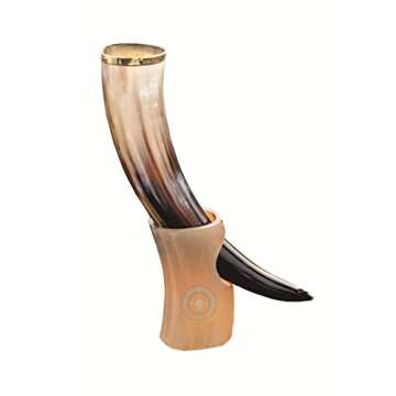 Real Ox Horn Drinking Horn Mug with Stand - Viking Antique Style Beer Wine Mead Mug Gift