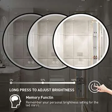 FTOTI 32 Inch LED Black Frame Round Bathroom Mirror with Light,Wall Mounted Lighted Vanity Mirror, Anti-Fog & Dimmable Touch Switch, Waterproof IP54,90+ CRI