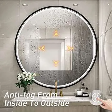FTOTI 32 Inch LED Black Frame Round Bathroom Mirror with Light,Wall Mounted Lighted Vanity Mirror, Anti-Fog & Dimmable Touch Switch, Waterproof IP54,90+ CRI