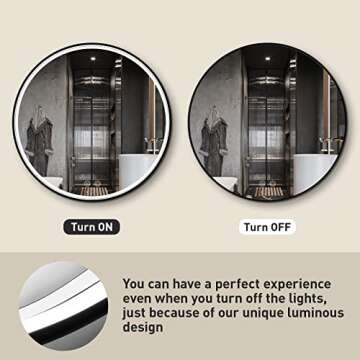 FTOTI 32 Inch LED Black Frame Round Bathroom Mirror with Light,Wall Mounted Lighted Vanity Mirror, Anti-Fog & Dimmable Touch Switch, Waterproof IP54,90+ CRI