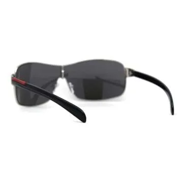 Mens Italian Designer Fashion Wrap Shield Sport Pilot Sunglasses Black - Silver Mirror