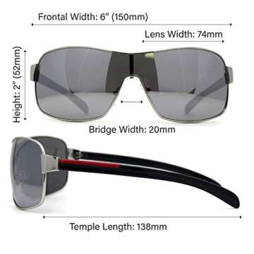 Mens Italian Designer Fashion Wrap Shield Sport Pilot Sunglasses Black - Silver Mirror