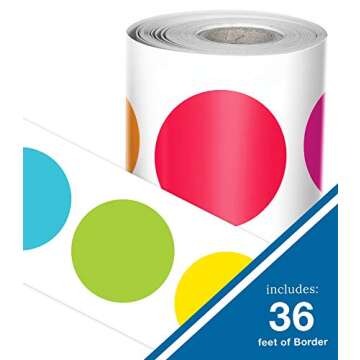 Schoolgirl Style Twinkle Twinkle You're A Star! Rainbow Dot Bulletin Board Borders, 36 Feet of Straight Rainbow Dot Classroom Borders for Bulletin Board, White Board, Cork Board, and Classroom Decor