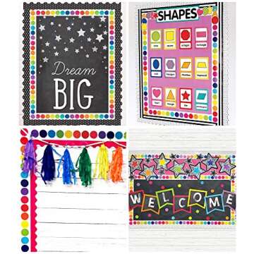 Schoolgirl Style Twinkle Twinkle You're A Star! Rainbow Dot Bulletin Board Borders, 36 Feet of Straight Rainbow Dot Classroom Borders for Bulletin Board, White Board, Cork Board, and Classroom Decor